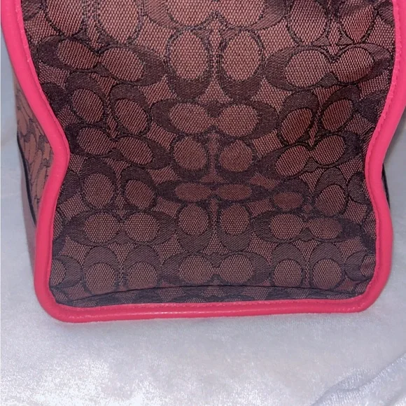 Coach Brown Signature Canvas Tote with Pink Trim - Picture 4 of 7